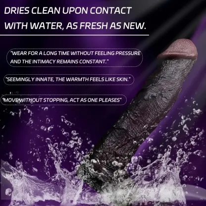 Leo 9.1"×2.2" Huge Black Realistic Silicone Penis Extender | 10 Vibration Modes